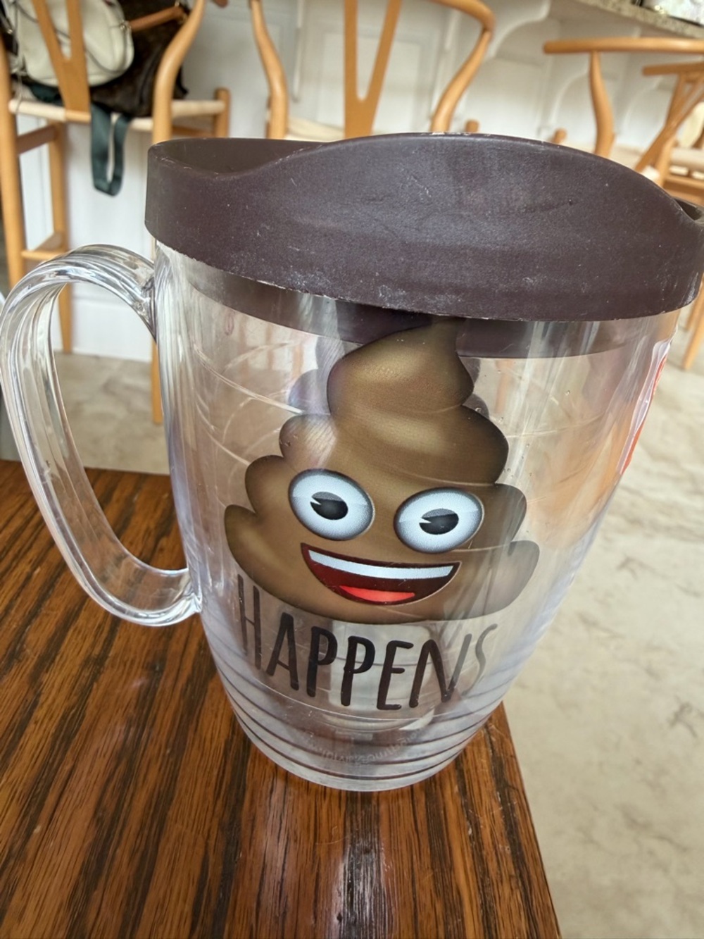 tervis Clear POOP Tumbler with Brown Lid and Orange Emoji Label